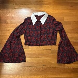 Suzanne Rae red jacquard paisley top bell sleeves 42 6